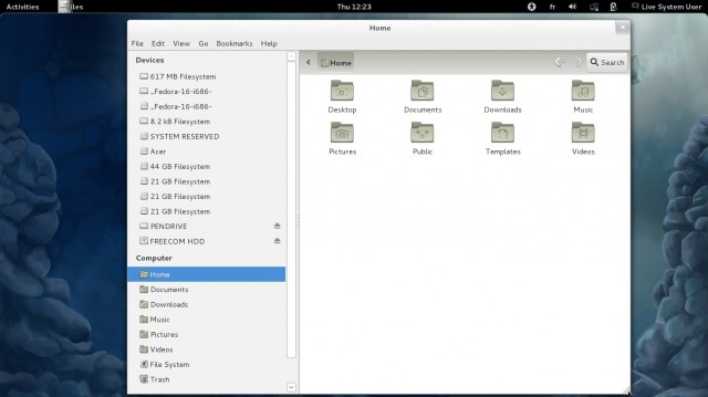 Fedora 16 l'explorateur de fichiers