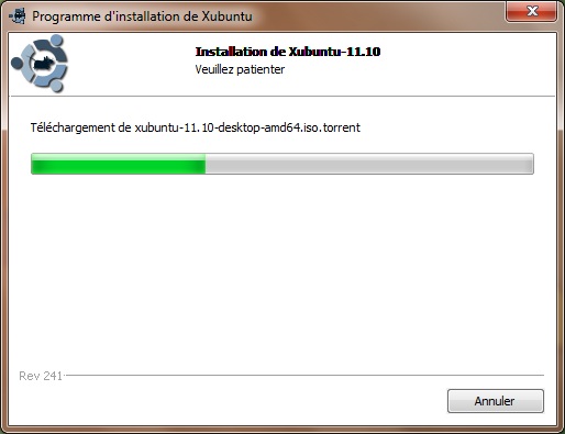 Wubi en cours de téléchargement Xubuntu