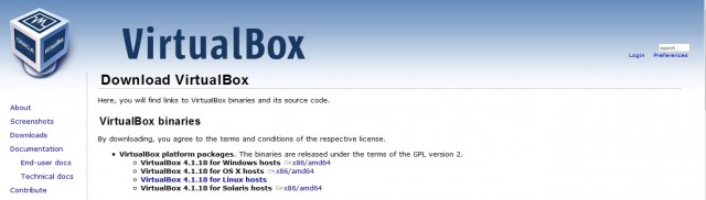 La page internet de VirtualBox pour le téléchargement