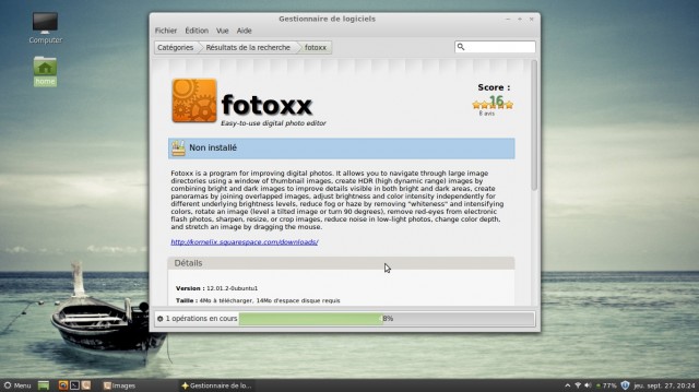 Installation en cours de Fotoxx dans Linux Mint Maya