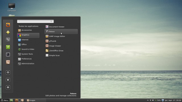 Fotoxx se retrouve dans le menu de Linux Mint Maya