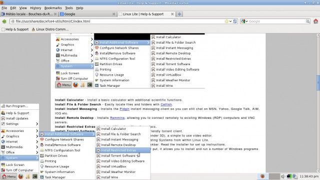 Linux Lite menu outils