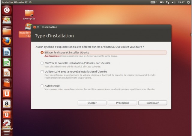 Ubuntu installation sur le disque
