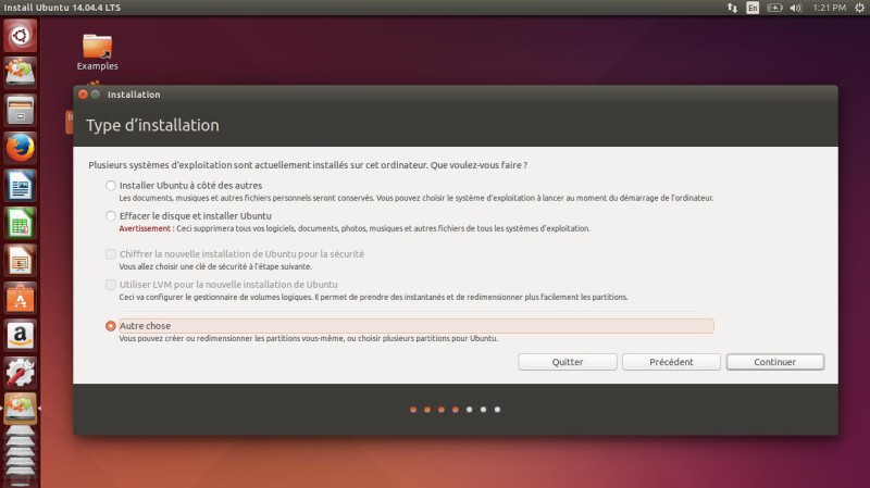 Choix autre chose installation Ubuntu