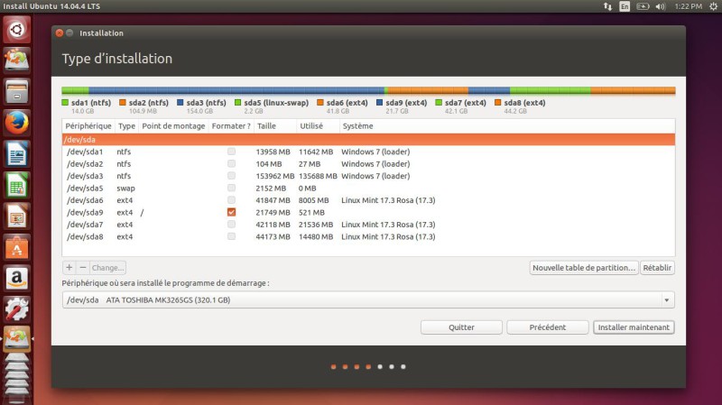 Choix de la partition Linux Ubuntu