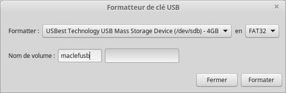 Formatage Linux Mint clef usb