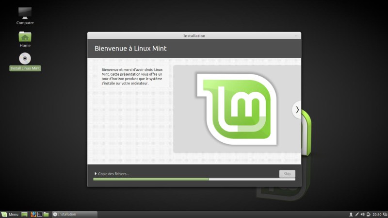 Installation de Linux Mint en cours