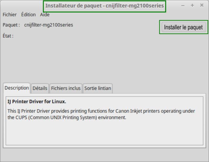 Installer le paquet pilote d'imprimante pour Linux