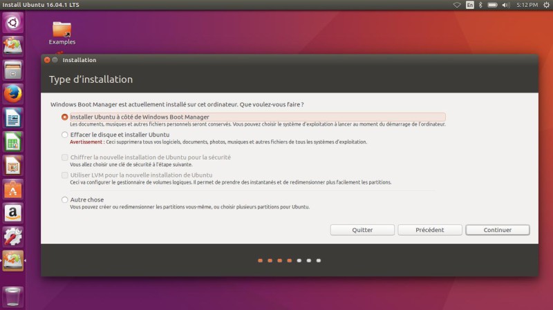 Type d'installation pour Ubuntu
