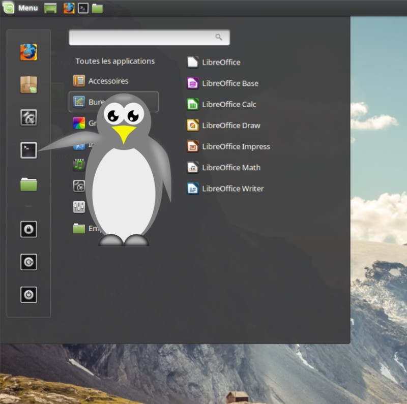 Icône du terminal dans le menu Linux Mint