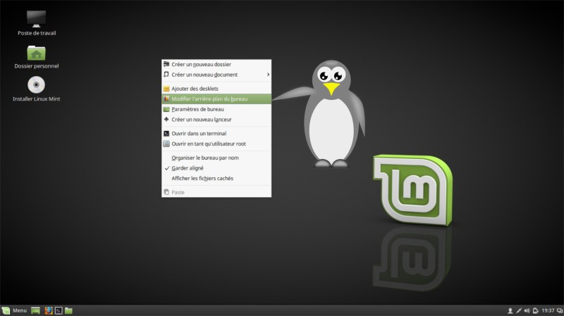Menu fond d'écran Linux Mint