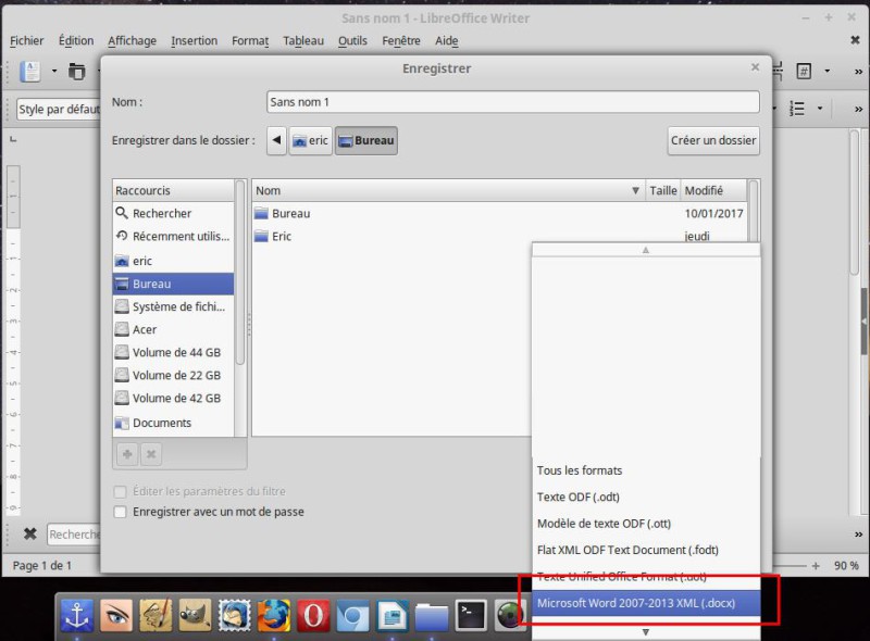 LibreOffice Enregistrer sous