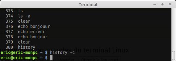 Commande history -c Linux