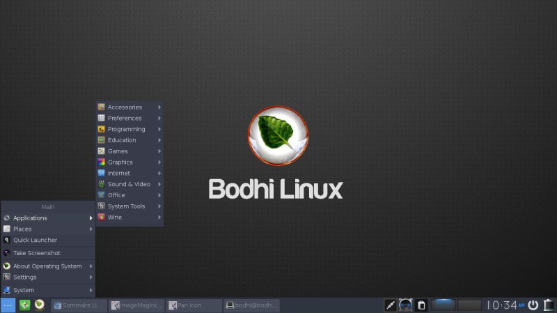 Le menu princiipal de Bodhi Linux