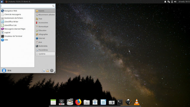 Le menu principal de Xubuntu 18.04 LTS