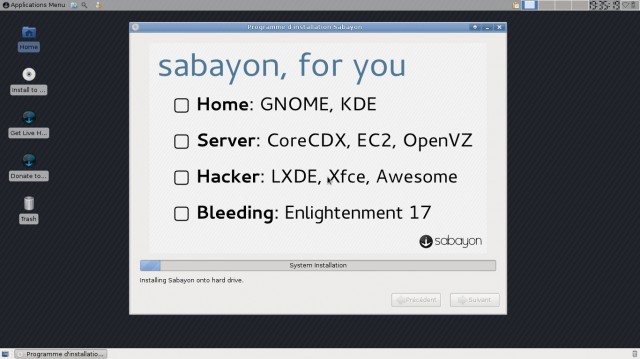 Sabayon 8 XFCE installation du système