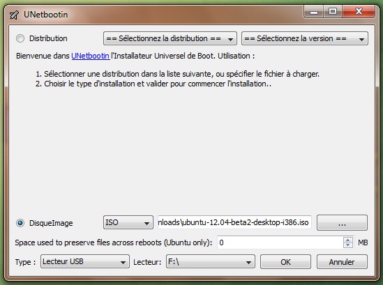 UNetbootin disque image