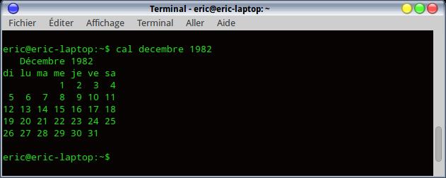 Calendrier décembre 1982 dans un terminal