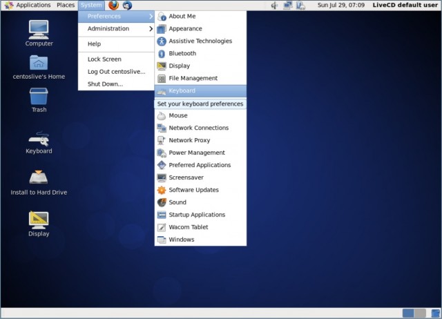 CentOS le menu preferences 