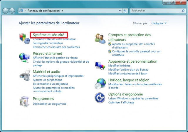 Le panneau de configuration de Windws 7