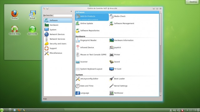 Centre de contrôle Yast OpenSUSE 12.2 RC