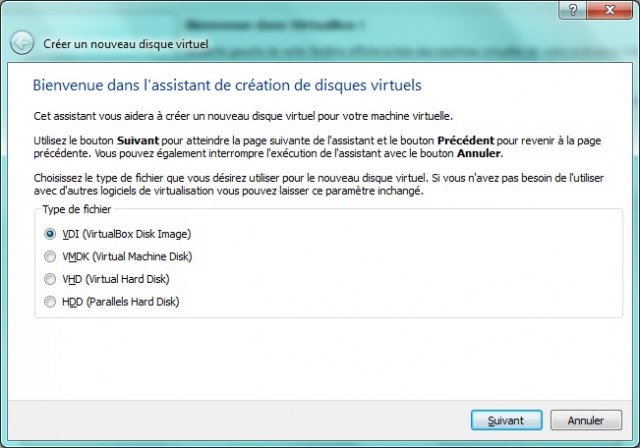 Type de fichier virtualbox