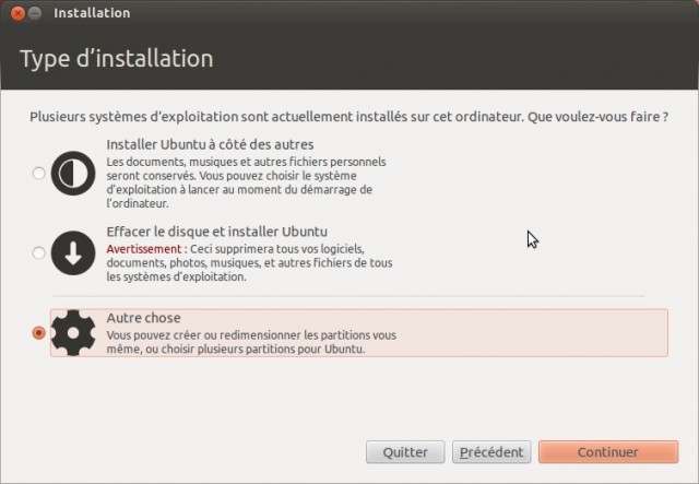 Ubuntu choix de l'installation