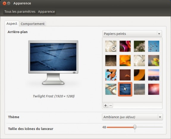 Ubuntu choix du fond d'écran