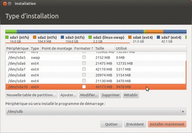 Ubuntu choix de la partition