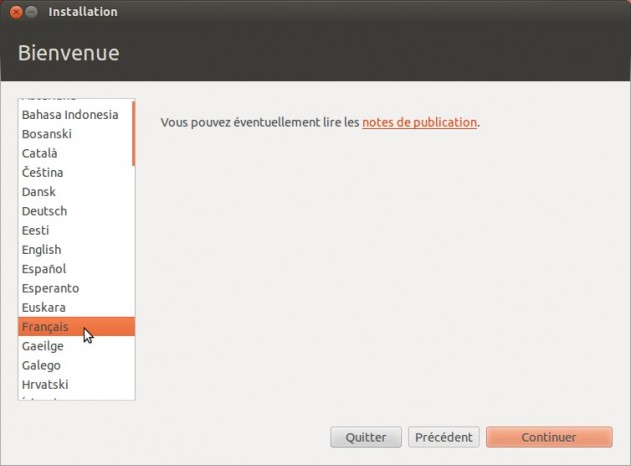 Ubuntu choix de l'installation en français