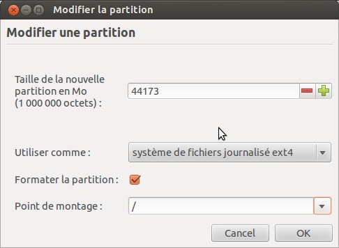 Ubuntu nouveaux parametres partitions