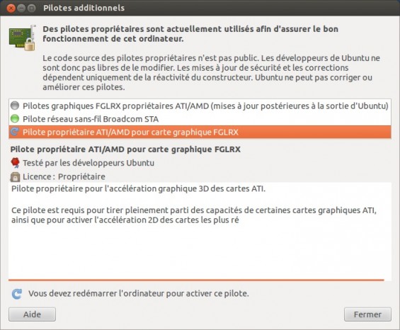 Ubuntu le pilote vidéo installé