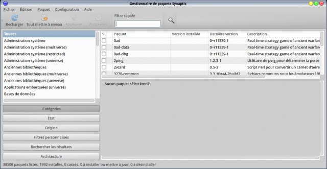 Le gestionnaire de paquets synaptic Ubuntu