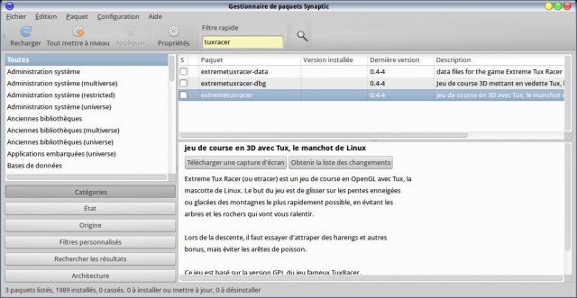 Rechercher un logiciel dans Synaptic