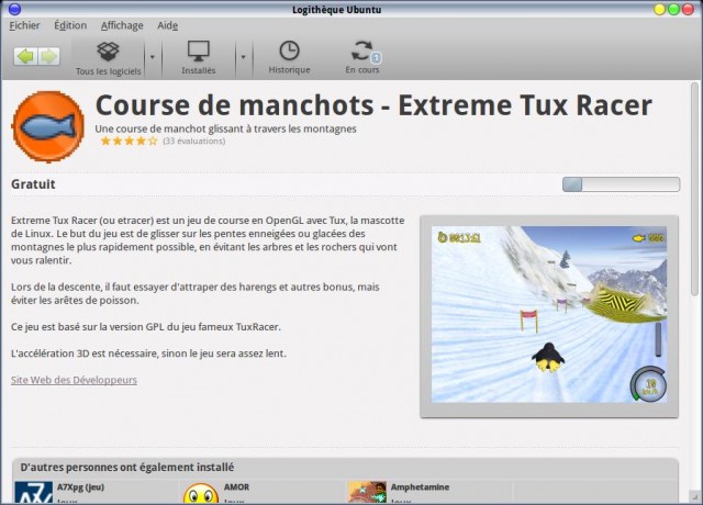 Extreme Tuxracer en cours d'installation