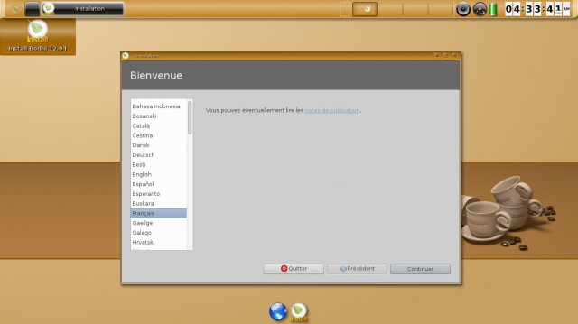 Bodhi Linux installation écran de bienvenue