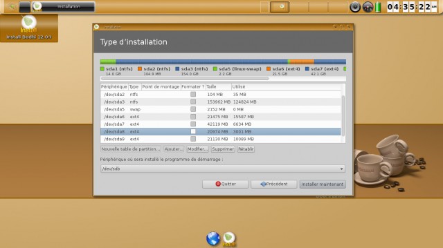 Bodhi Linux choix de la partition pour installation