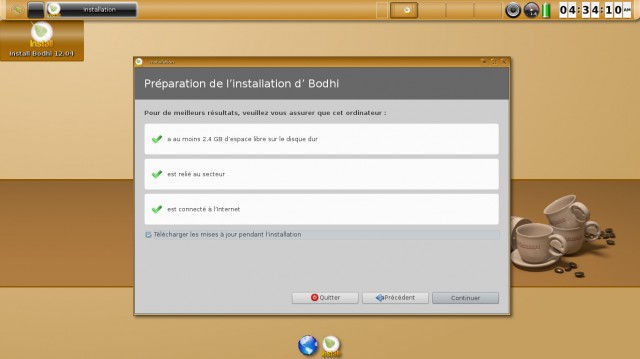 Bodhi Linux fenêtre préparation