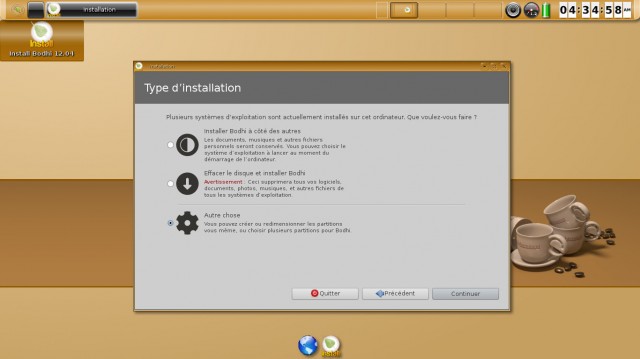 Bodhi Linux type d'installation