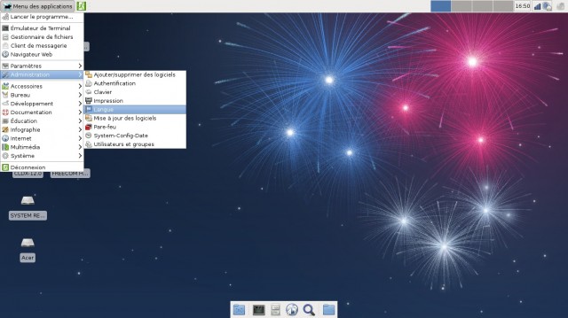 Le menu de Fedora 17  en français