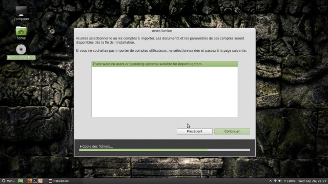 Linux Mint tente de récuperer des paramètres de Windows