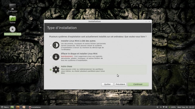 Linux Mint Maya type d'installation