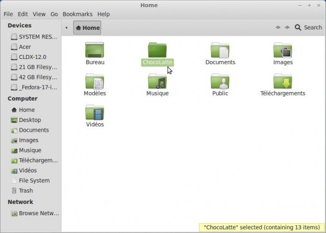 Le répertoire home avec le répertoire ChocoLatte