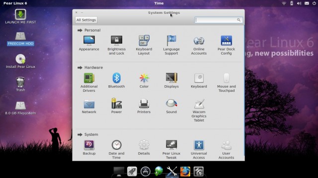 Pear linux 6 les réglages