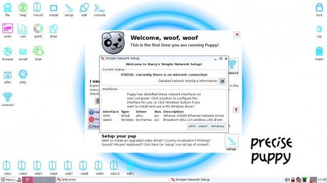 Puppy Linux 5.4 Simple network setup