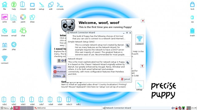 Puppy network connection wizard