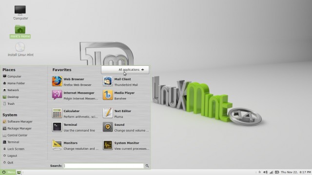 Linux Mint 14 Mate le menu