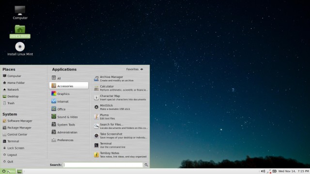 Linux Mint Mate 14 menu