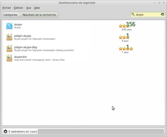 Recherche de skype dans le gestionnaire de logiciels