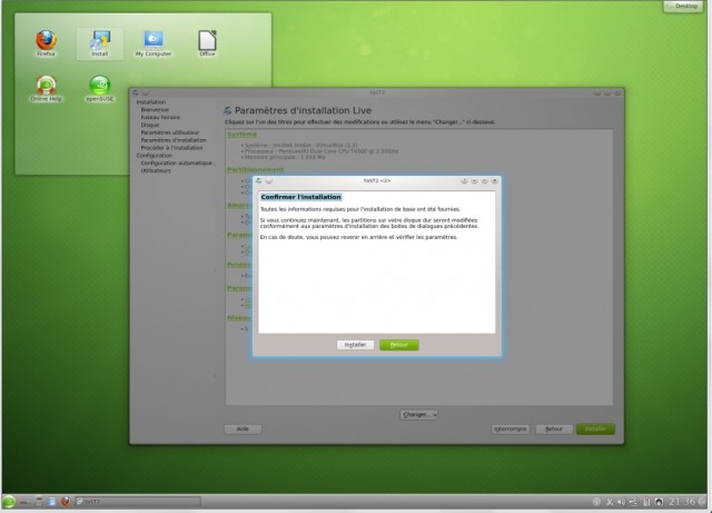 Opensuse confirmation de l'installation